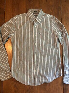 Abercrombie & Fitch Muscle Fit Button Down Shirt Mens Small Gray White Stripe